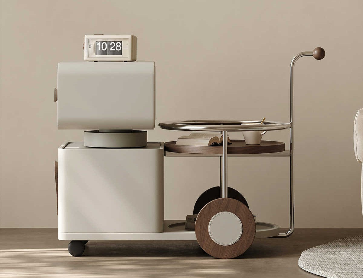 Italian Movable Sofa Side Table – 2025 Creative Rolling End Cabinet, Modern Small Apartment Multipurpose Trolley with Storage