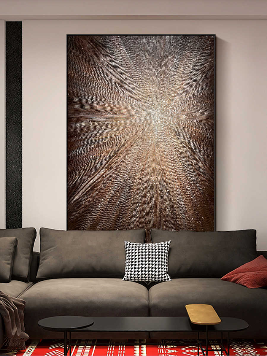Large Abstract Hand-Painted Textured Oil Painting “Light Burst” – Modern Wall Art for Living Room, Foyer, Luxury Decor