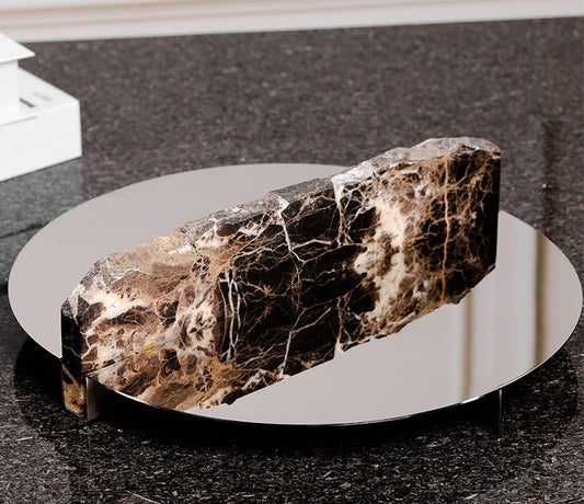 Modern Travertine Marble Round Tray, Luxury Decorative Tabletop Centerpiece for Living Room, Hotel, or Sample Apartment