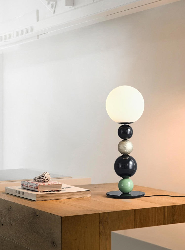 Bubble Table Lamp, Bauhaus-Inspired Artistic Globe Accent Light, Postmodern Green Glass and Metal Bedside Lamp for Entryway, Living Room, Bedroom