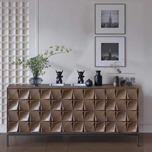 Retro Geometric Sideboard Cabinet, Modern Minimalist Storage Buffet for Entryway Living Room, 3-Door Tea Console