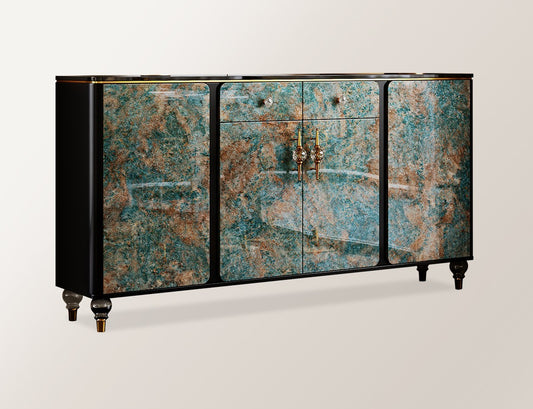 Luxury Green Jade Sideboard Buffet, ENF-Grade Solid Wood Cabinet for Dining Room & Entryway, Modern High-End Console with Storage