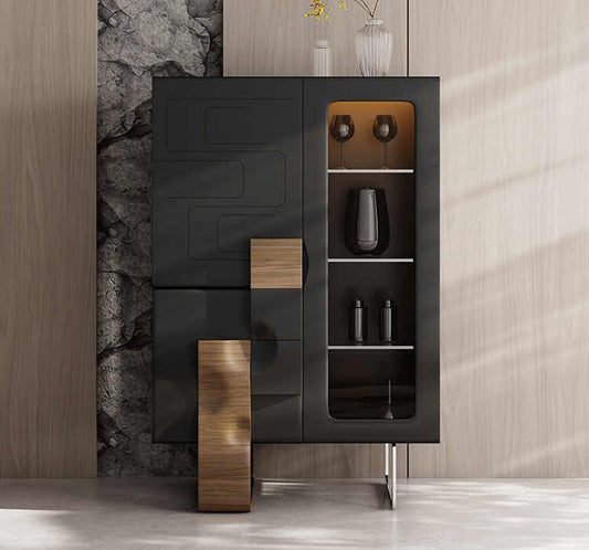 Luxury Minimalist Solid Wood Wine Cabinet – Modern Glass Display Sideboard Storage for Living Room or Dining Room