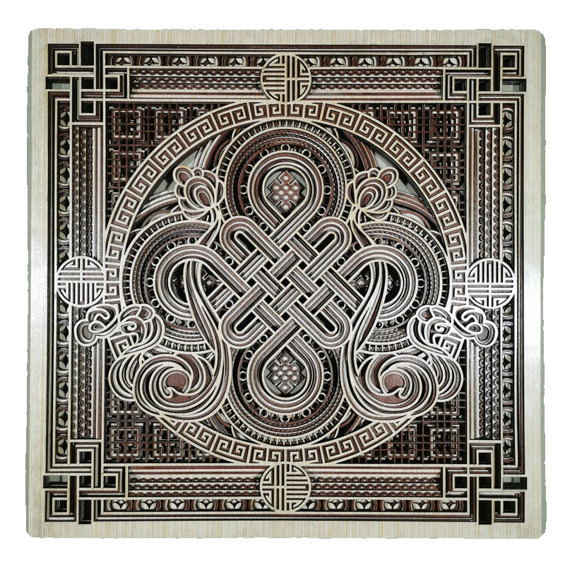 Asian Knot 3D Wood Wall Art – Modern Decor Panel, Barbecue Restaurant, Living Room, Guesthouse Accent, White