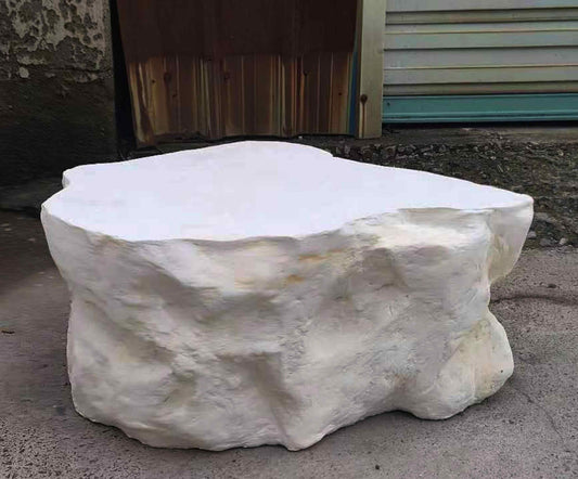 Modern Faux Stone Coffee Table & Bar Stool, Grey-White Decorative Centerpiece for Living Room, Reception, or Boutique