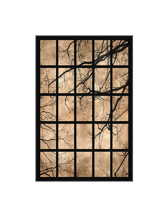 Modern Tree Branch Wall Art, Minimalist Ink Style Canvas for Living Room or Entryway, Vertical Decorative Painting, Black Titanium Frame