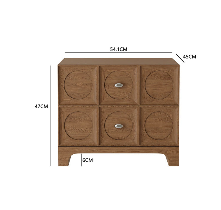 Modern Retro Solid Wood Bedside Storage Cabinet, Light Coffee Assembled Nightstand – Circle Carved Drawer Dresser, 6-Unit