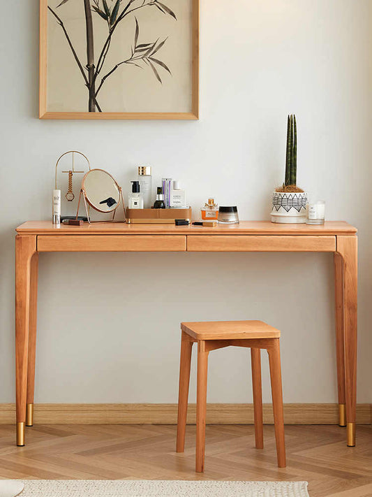 Luxury Solid Cherry Wood Desk, Minimalist Vanity & Writing Table—Dual Drawer, Narrow Computer Table