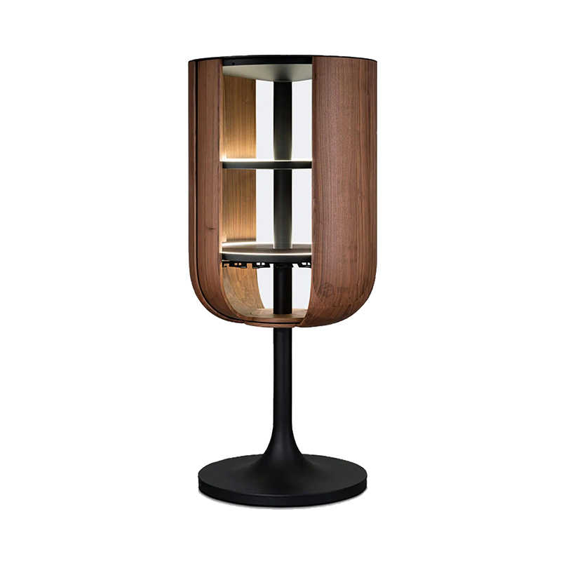 Italian Designer Petal-Shaped Wine Cabinet with Walnut Wood Frame, Luxury Floating Wine Storage for Villa & High-End Homes