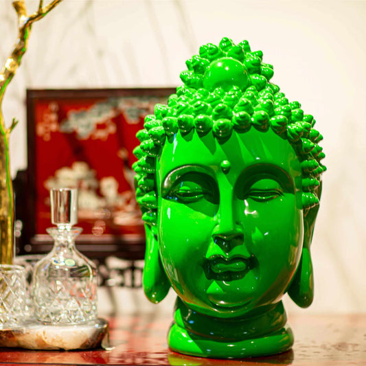 Colorful Fiberglass Buddha Head Sculpture – Modern Painted Art Figurine for Living Room, Bedroom & Entryway Display