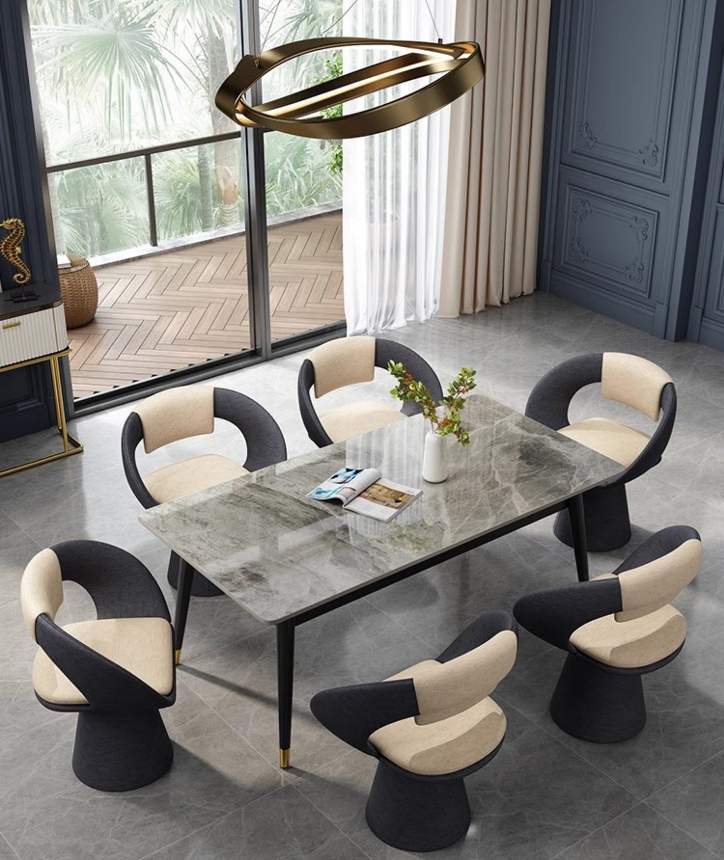 Modern Designer Swivel Chair with Circular Backrest, Contemporary Vanity Chair for Bedroom & Dining Room