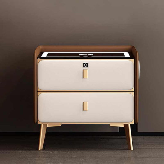 Premium Smart Nightstand – Wireless Charging Station with Biometric Fingerprint Lock, Modern Two-Tone Design with Multi-Color Ambient Lighting