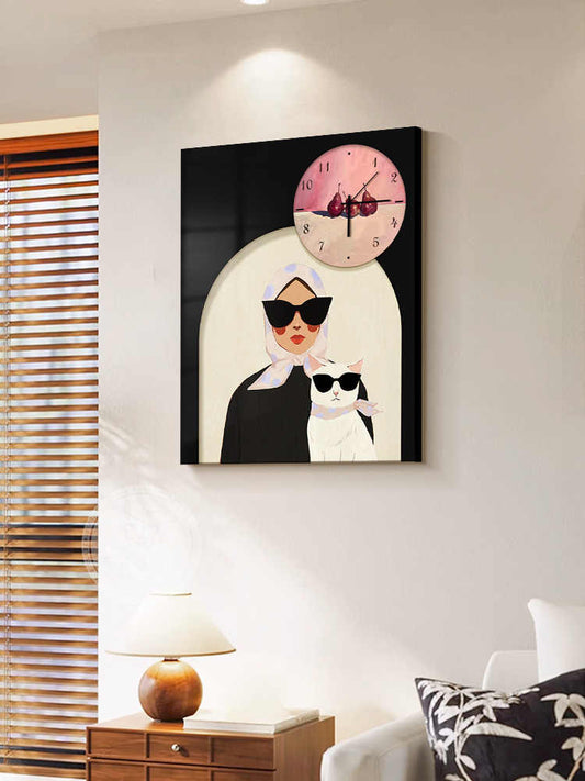 Luxury Wall Clock Art Panel, Cream Style Silent Clock Painting for Living Room & Dining Room