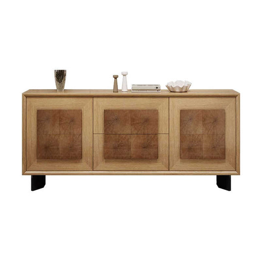 Vintage Solid Wood Sideboard, Luxury Entryway Cabinet with Drawer Storage, Modern Oak Ring Pattern Console