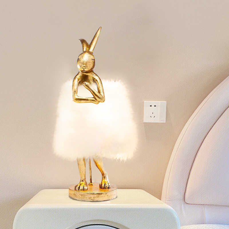 Bedroom Rabbit Feather Lamp, Creative Romantic Table Light for Bedside, Study, Kids Room, Girls’ High-End Gift & Decor
