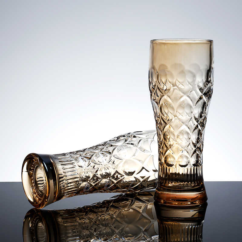Vintage Embossed Beer Glass, Tall Creative Large-Capacity Craft Beer Bar Mug, Retro Home Drinkware
