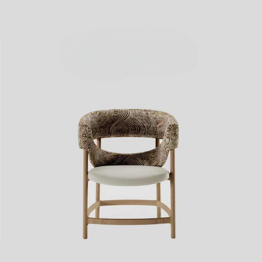 Vintage Designer Circular Chair – Solid Wood Dining, Owner, Study, Conference Accent Chair with Artistic Patterned Upholstery
