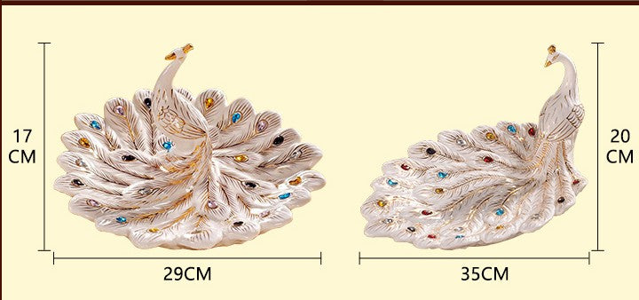 European Style Peacock Fruit Tray Set – Modern Ceramic Living Room Coffee Table Centerpiece, Creative Home Decor Decorative Plate
