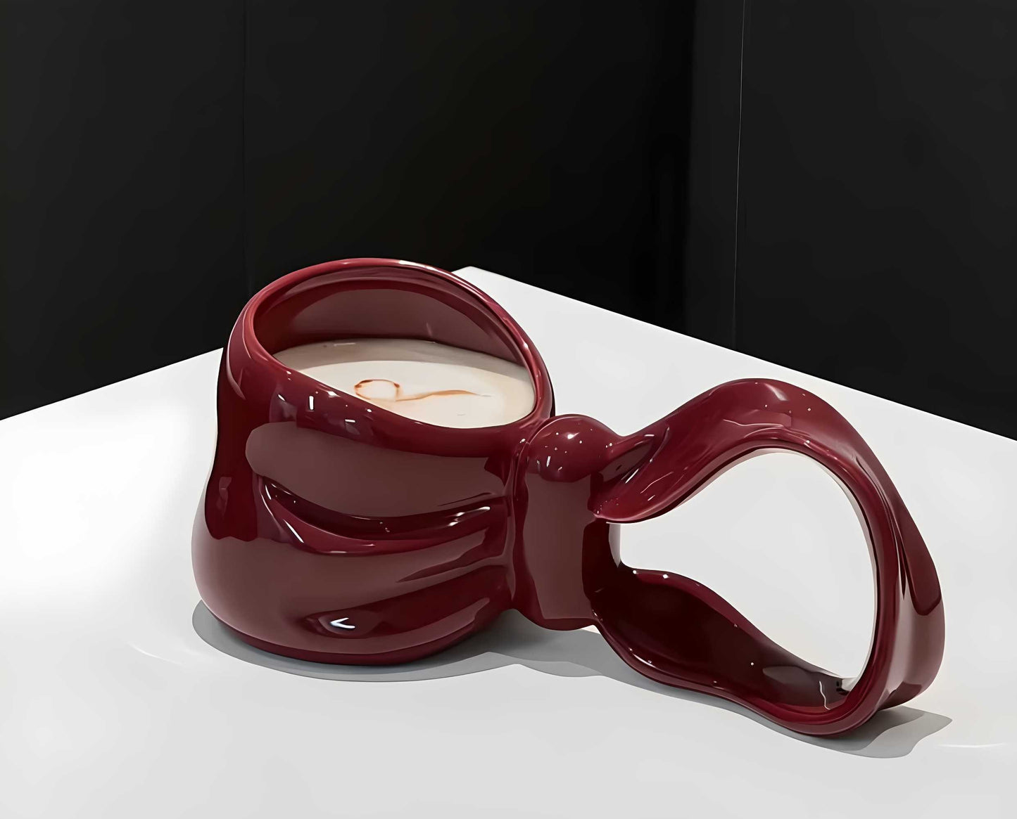 Designer Bow Handle Ceramic Coffee Mug Combo – Artistic Sculptural Handle Large Capacity Premium Tea Cup, Unique Butterfly Shape Design