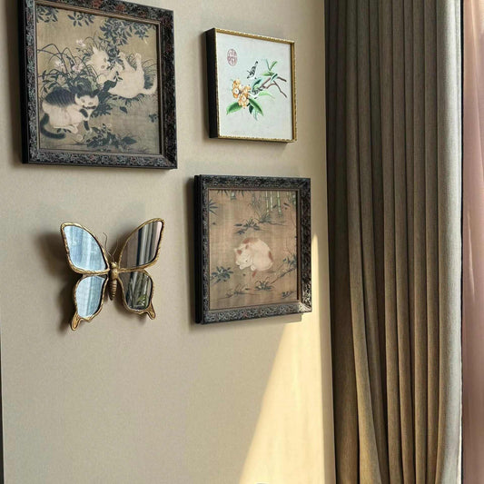 Luxury Butterfly Mirror Wall Decor with Antique Gold Frame, 3D Sculptural Accent Piece for Living Room & Bedroom