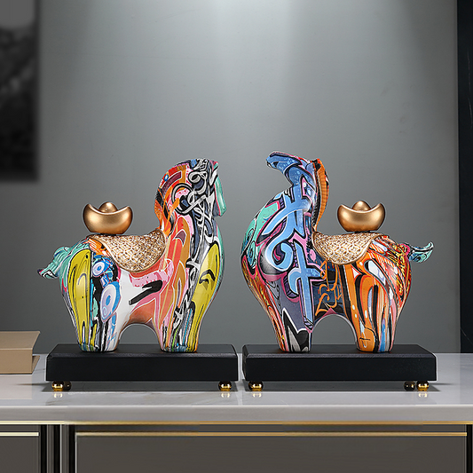 Modern Colorful Horse Figurine Set – Abstract Art Resin Sculptures for Living Room, Office, and Entryway Décor