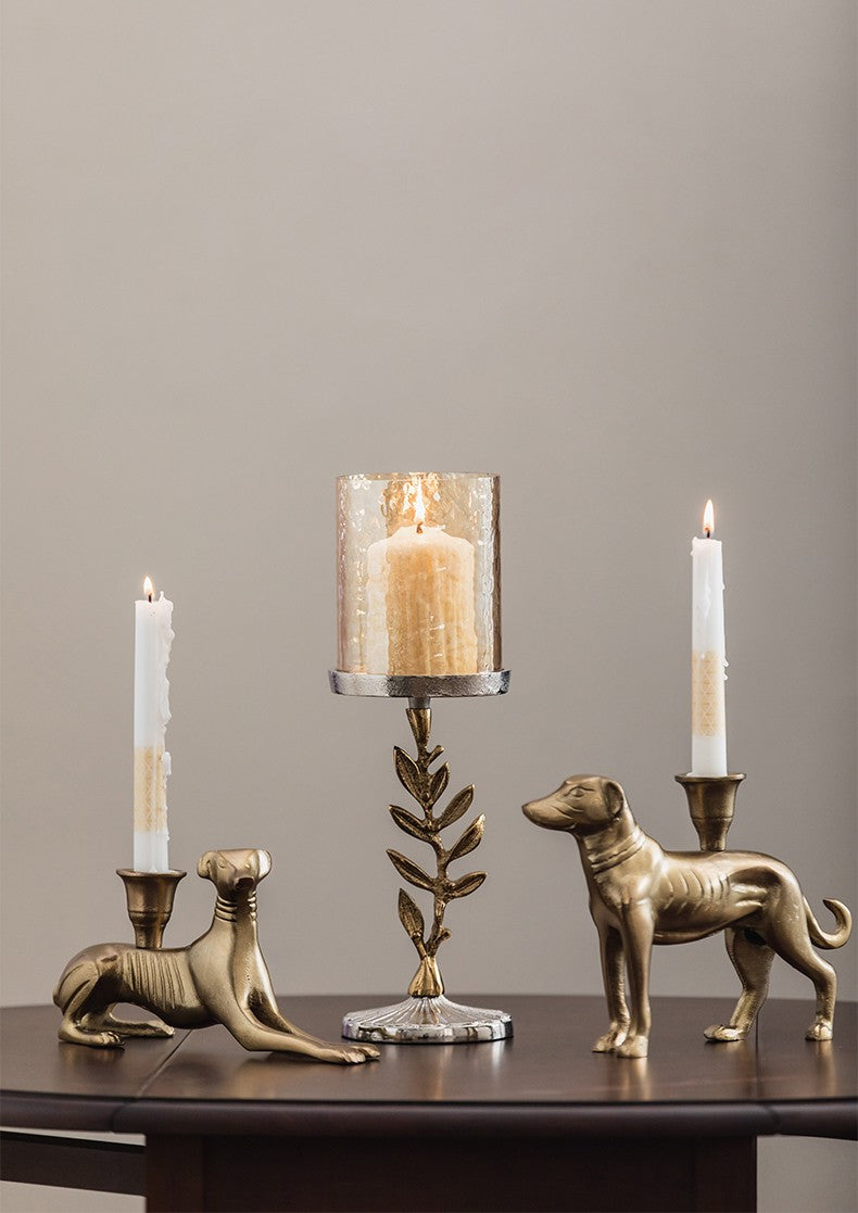 Gold Leaf Glass Candle Holder – Romantic Luxury Table Decor for Candlelit Dinners, Hotels & Event Styling
