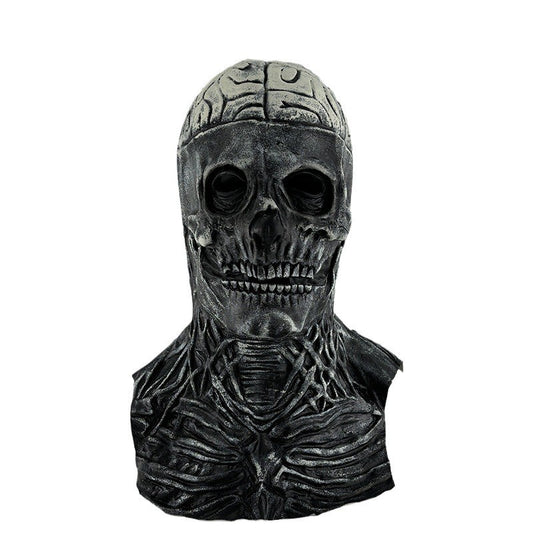 Scary Brain Skull Latex Mask – Movable Mouth Gray Horror Clown, Zombie Head Hood for Halloween, Cosplay & Stage