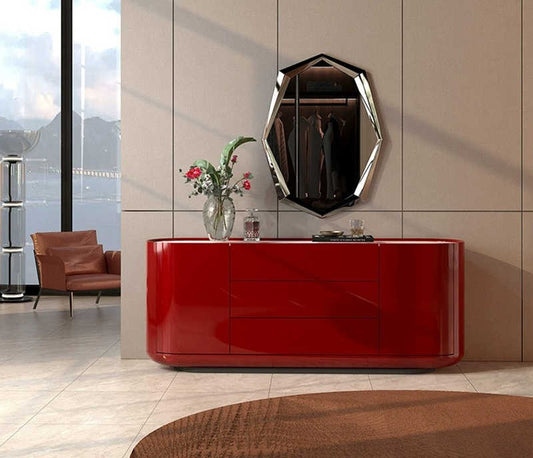 Retro Luxury Red Sintered Stone Sideboard, Modern Minimalist Buffet Storage Cabinet, Wall-Mounted TV Console for Living Room/Bedroom