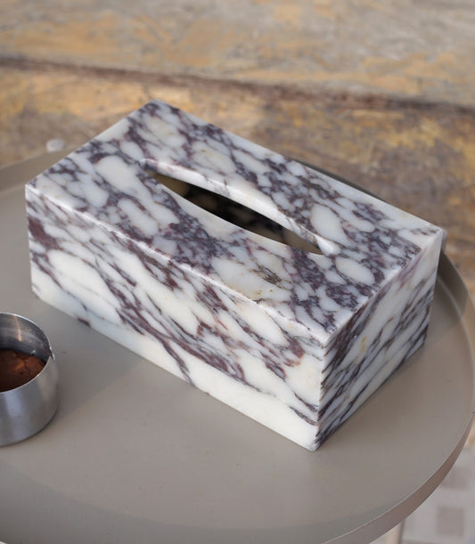 Purple Marble Tissue Box, Modern Oval Opening Napkin Holder for Home, Hotel, and Office, 10" Decorative Rectangular Dispenser