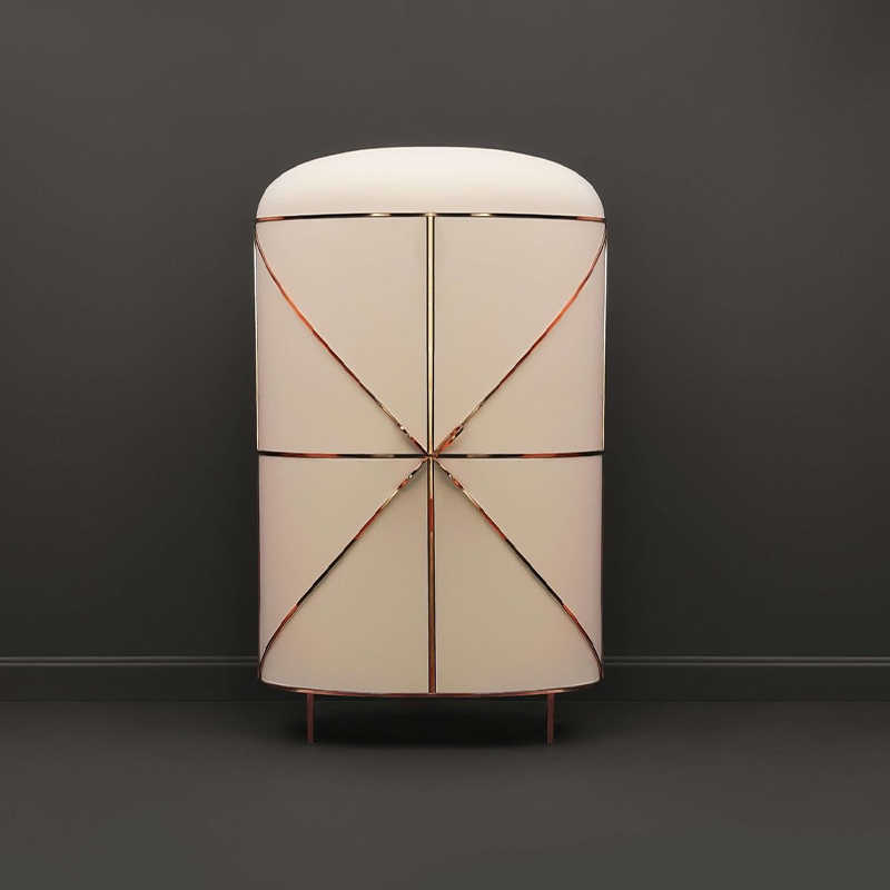 Italian Designer Luxury Wine Cabinet with Art Deco Geometric Pattern, Curved Door Custom Storage Cabinet with Diamond Lattice Detail, 2025 Collection