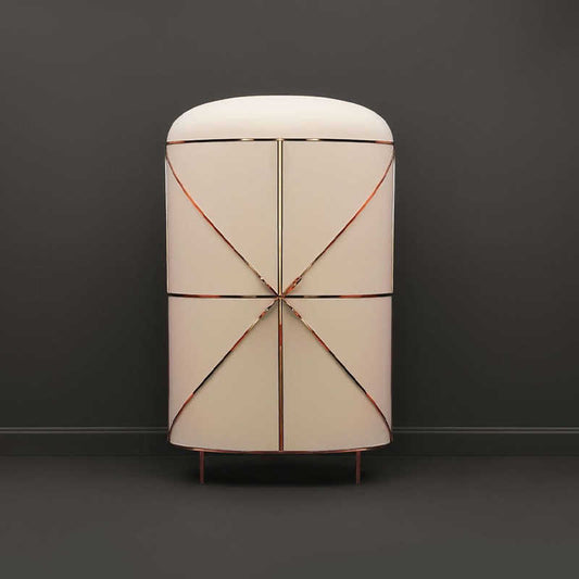 Italian Designer Luxury Wine Cabinet with Art Deco Geometric Pattern, Curved Door Custom Storage Cabinet with Diamond Lattice Detail, 2025 Collection