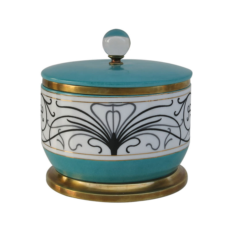 Porcelain and Brass Decorative Storage Jar with Lid – Elegant Art Canister for Tabletop, Kitchen, and Home Décor