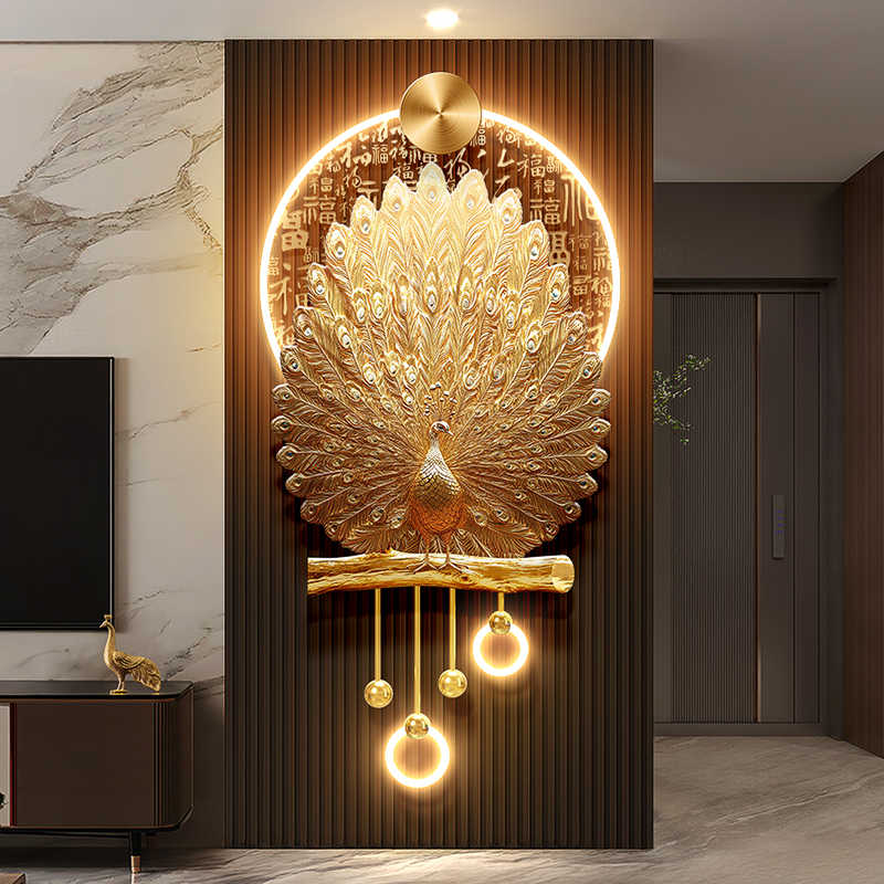 Luxury Gold Peacock LED Wall Art for Entryway, High-End 3D Corridor Hanging Painting with Remote, Modern Blessing Décor