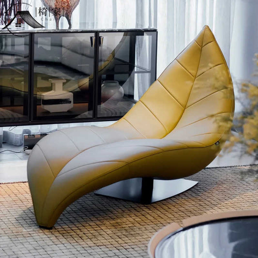 Leaf-Inspired Sculptural Lounge Chair – Contemporary Curved Relaxation Chair with Organic Design, Premium Leather Accent Furniture