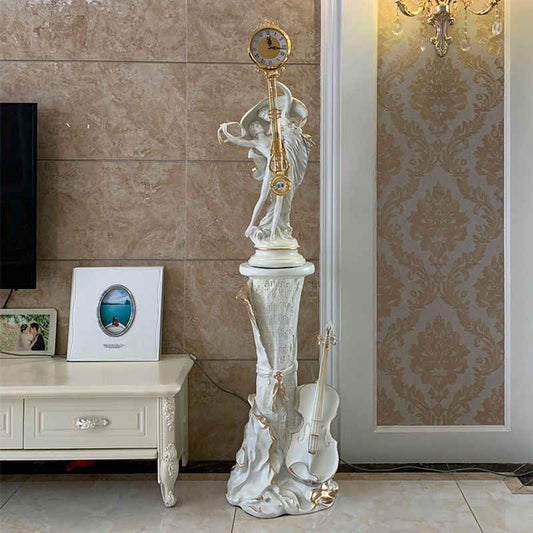 European Baroque Angel Floor Clock – Adam and Eve Ivory White Standing Clock with Gold Accents, Luxury French Vintage Grandfather Clock 1.68M Height