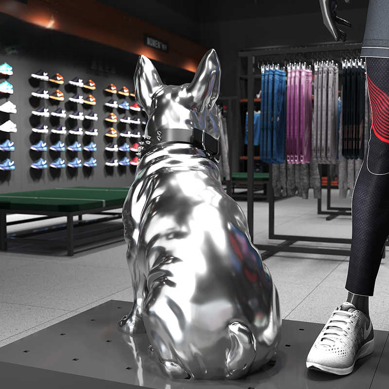 Luxury Chrome Bulldog Sculpture, Large Modern Floor Decor Statue for Living Room & High-End Home Interiors