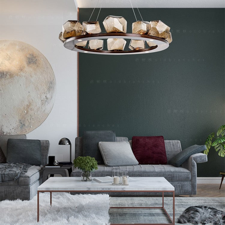 Modern Luxury Round Glass Chandelier, 10-Light Designer Pendant Lamp, Large Adjustable Dining Room or Living Room Ceiling Light