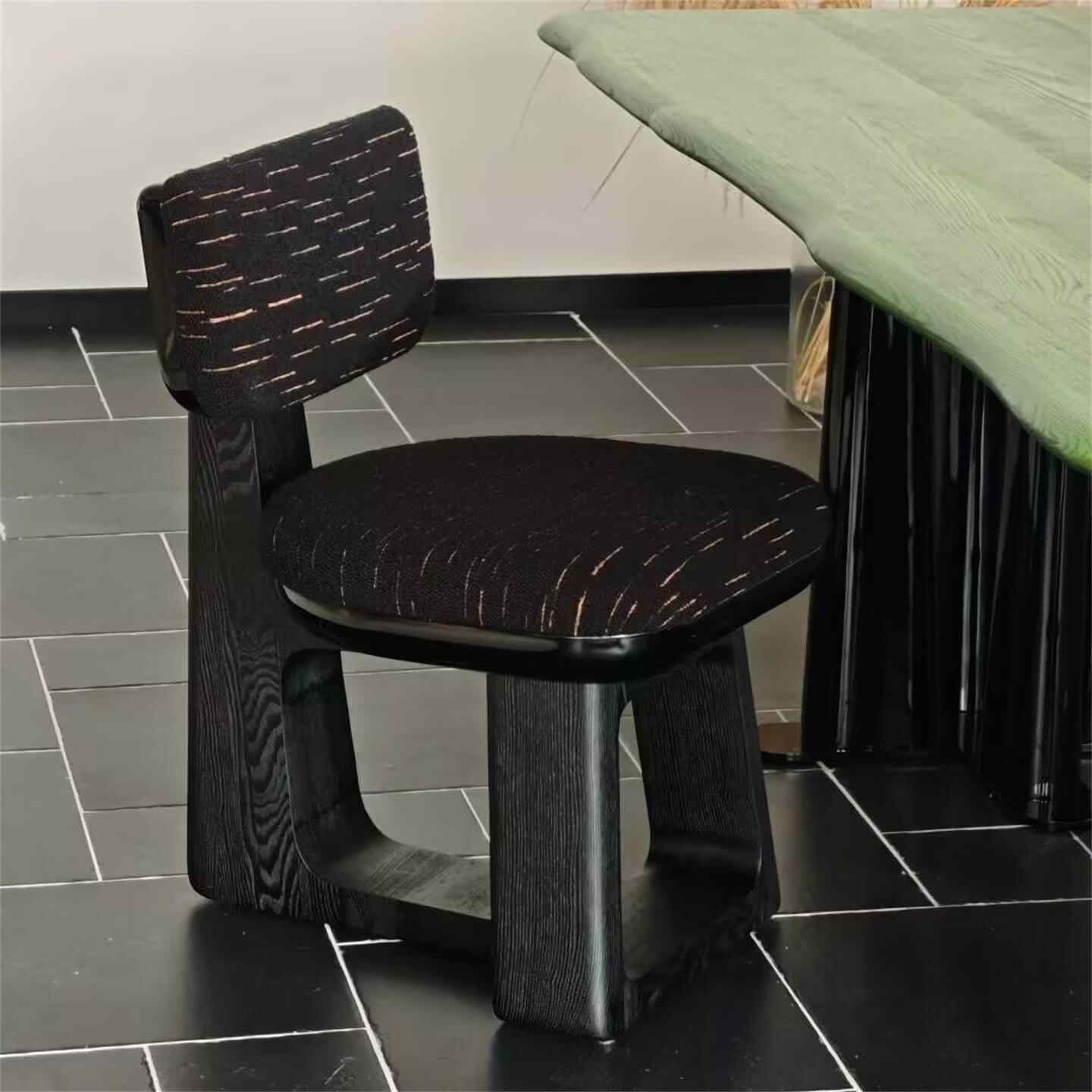 Solid Wood Designer Dining Chair, Retro Minimalist Black Upholstered Backrest Accent Chair for Home, Studio, Hotel