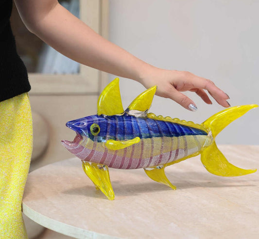 Handcrafted Glass Tropical Fish Sculpture, Colorful Art Fish Figurine for Desktop, Luxury Home Decor & Prosperity Symbol