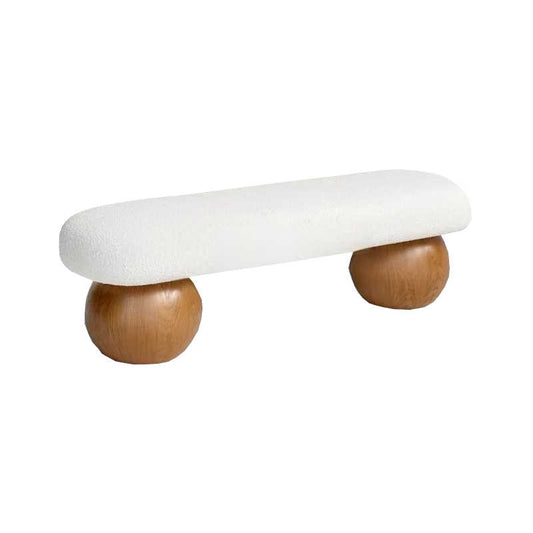 Nordic Minimalist Solid Wood Upholstered Bench, Walnut Color Boucle Fabric Long Ottoman for Living Room, Bedroom, Entryway Shoe Bench