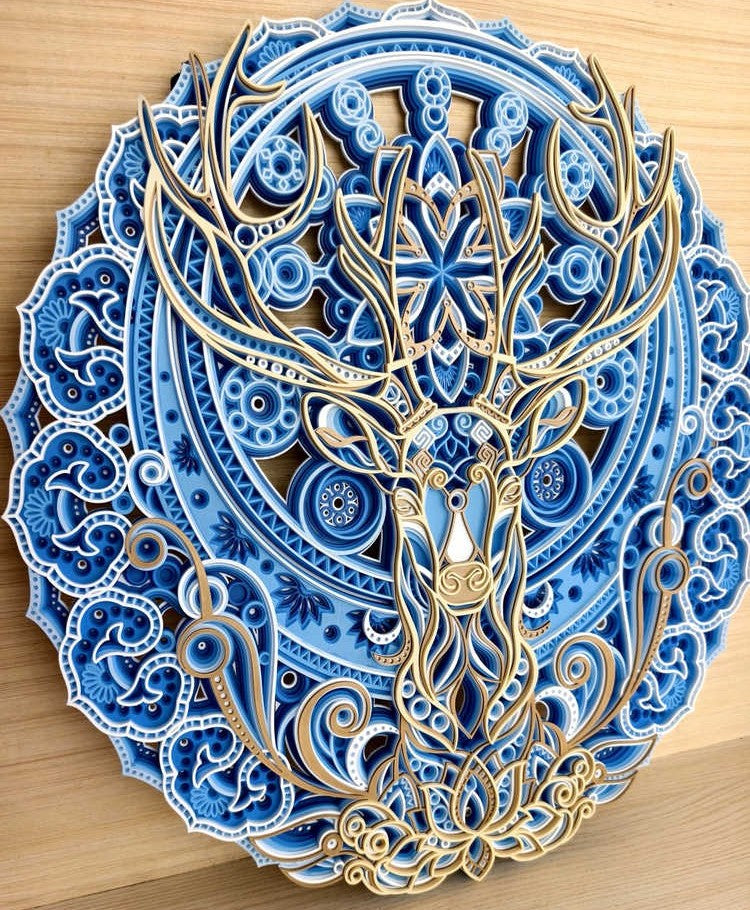 Creative Mandala Deer Wall Art – 3D Wooden Round LED Acrylic Panel, Modern Style Living Room, Dining Room