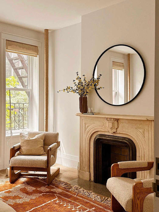French Vintage Cream Bouclé Accent Chair with Oak Frame, Mid-Century Modern Designer Armchair for Small Spaces