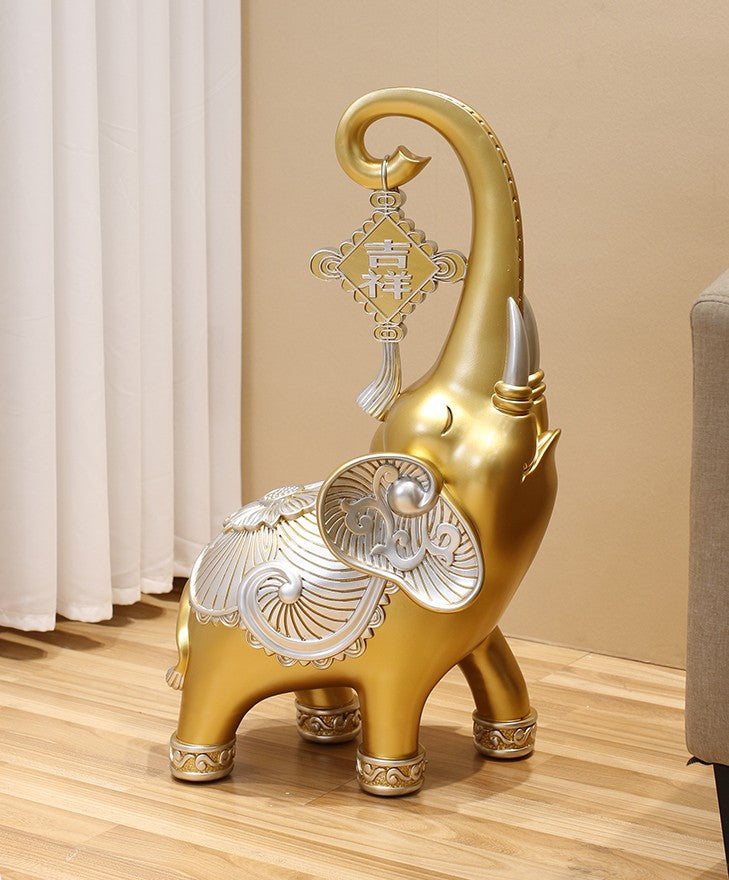 Large Luxury Golden Elephant Side Table, Artistic Home Decor Accent, Resin Sofa End Table with Glass Top for Living Room, TV Cabinet, Housewarming Gift