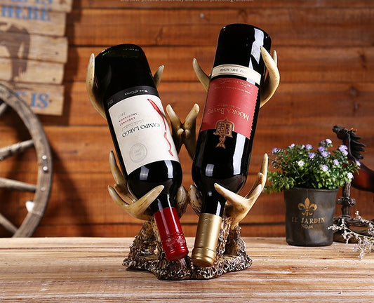 Rustic Deer Antler Wine Bottle Holder – Western Style Dual Wine Rack for Bar, Wine Cellar & Lodge Decor
