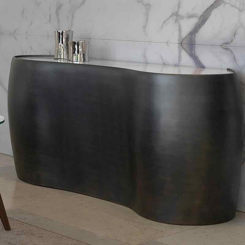 Luxury Adjustable Bar Cabinet – Modern Curved Wine Storage with Glass Display Shelves, Designer Contemporary Cocktail Cabinet for Living Rooms