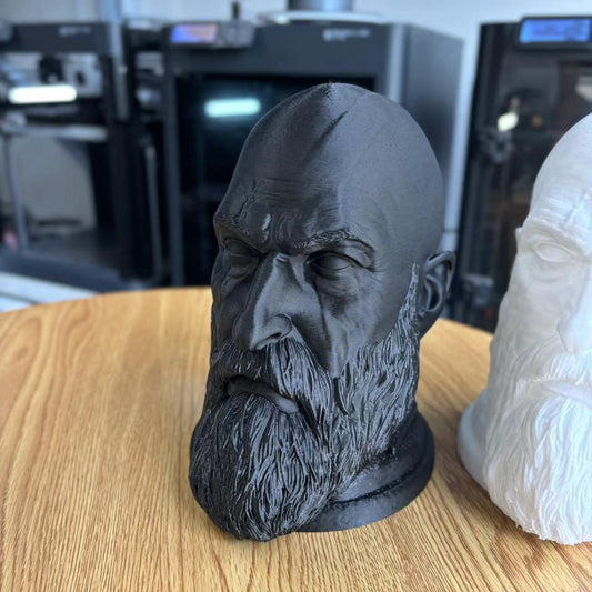 Kratos God of War Headphone Stand, 3D Printed Gaming Bust Headset Holder with Detailed Facial Features, Desktop Gaming Accessory, 25cm Height