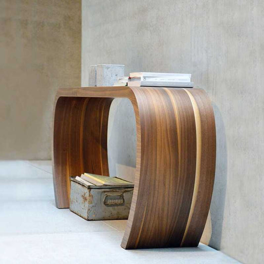 Modern Curved Walnut Console Table, Scandinavian Wabi-Sabi Style Entryway Table with Flowing Design, Contemporary Italian-Inspired Hall Display Table