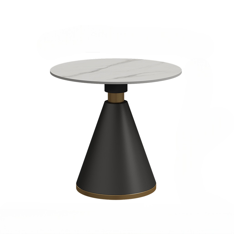 Modern Round Marble Top Meeting Table for Office, Light Luxury Conference Dining Table with Black Base
