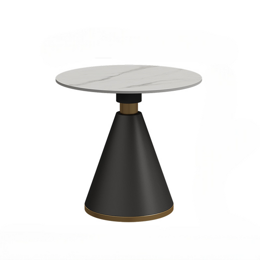 Modern Round Marble Top Meeting Table for Office, Light Luxury Conference Dining Table with Black Base
