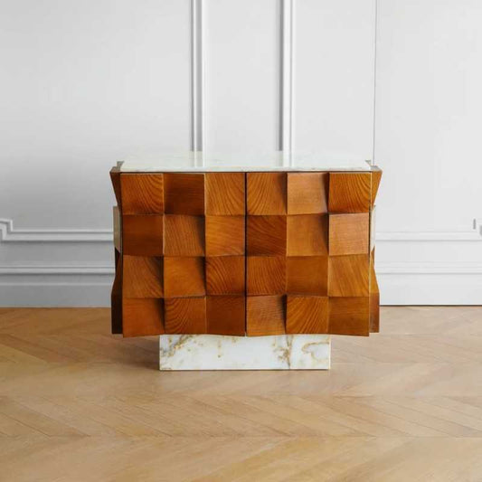 Retro Ripple Drawer Cabinet – Designer Modular Sideboard, Artistic Block Pattern Storage